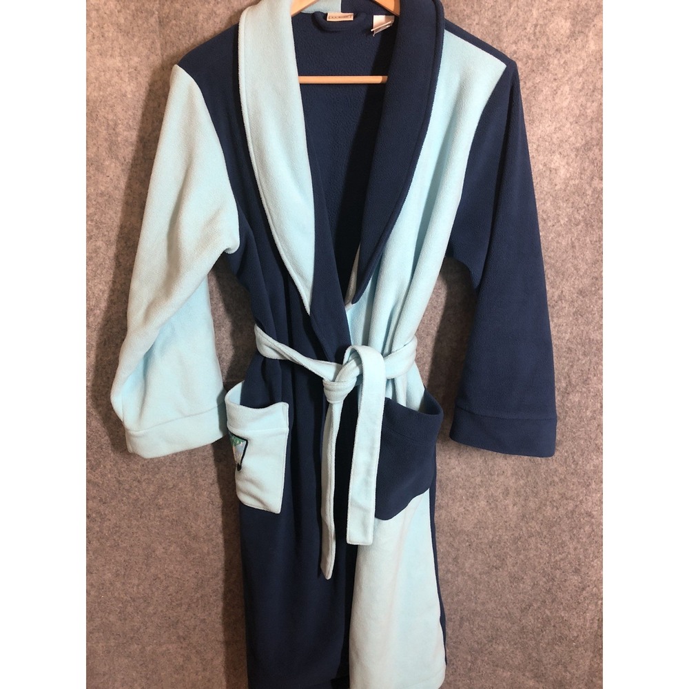 L.L. Bean Robe Kids Large 14-16 Blue Colorblock Fleece Logo Patch Belted Classic